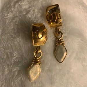 Chanel  gold clip on long earrings  vintage  box